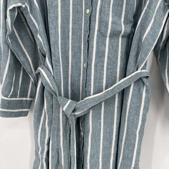 A New Day Size Large Blue Linen Rayon Button Up Shirt Dress Pockets Belted - Picture 8 of 9
